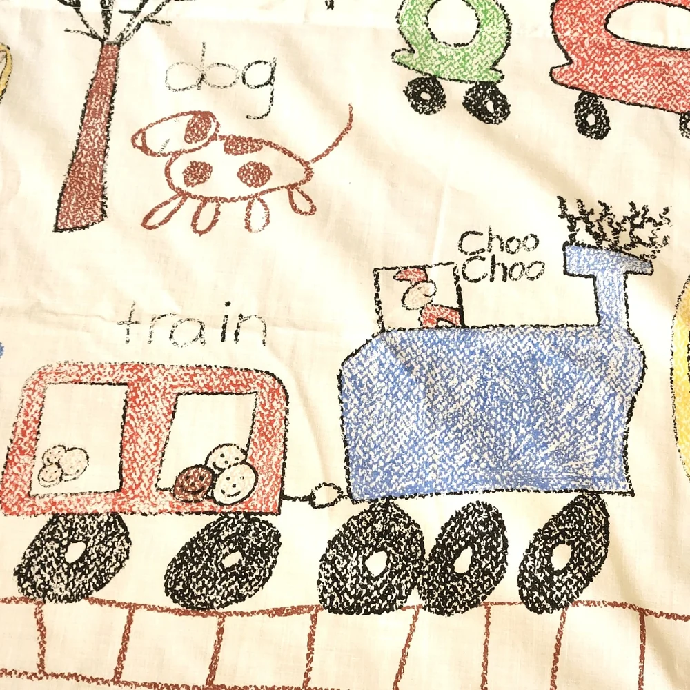RARE VTG Danville by Dan River 3pc Twin Sheet Set Children's Crayon Drawings
